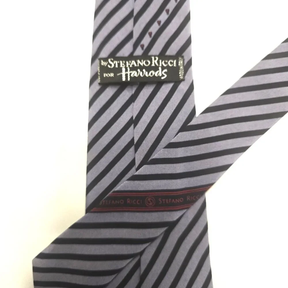 Stefano Ricci Harrods London Luxury Silk Tie Gray Blue‎ Red Motif Made in Italy
